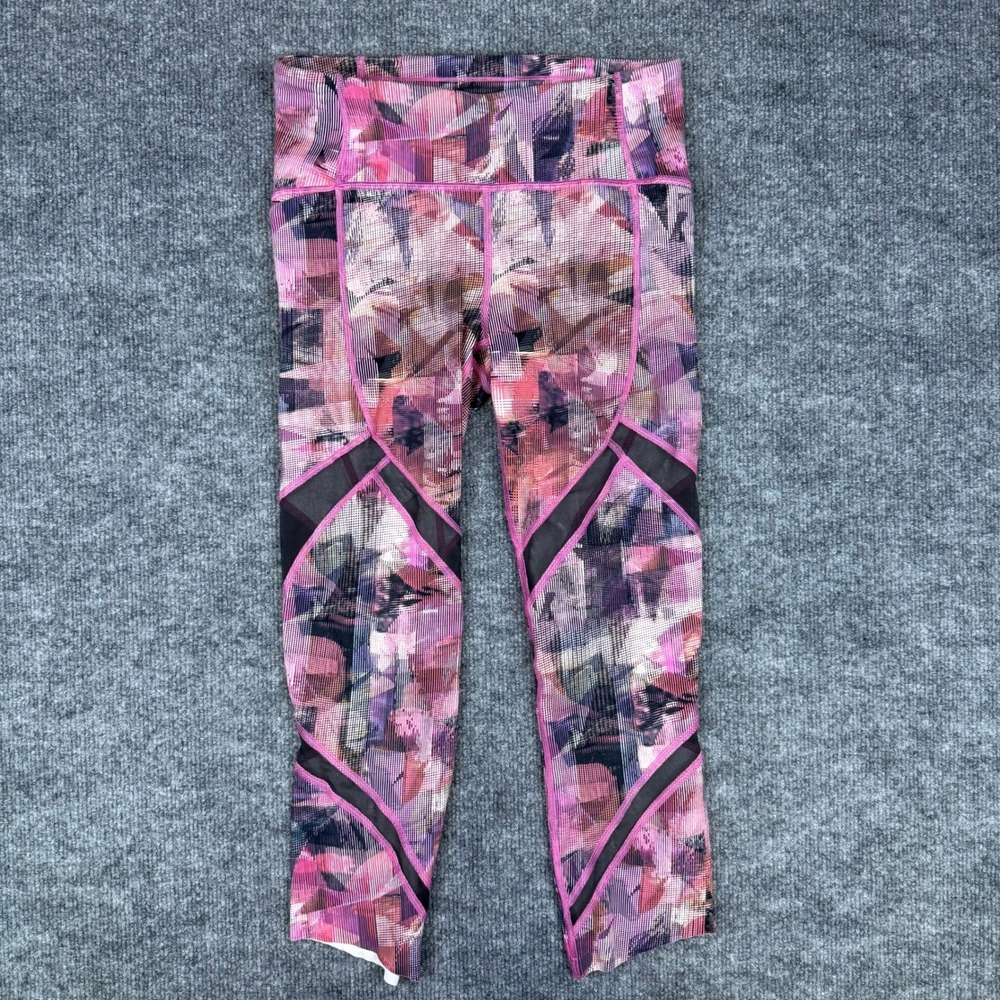 Lululemon On Pace Crop Leggings Size 4 Sun Dazed Multi Pink Print Mesh Athletic